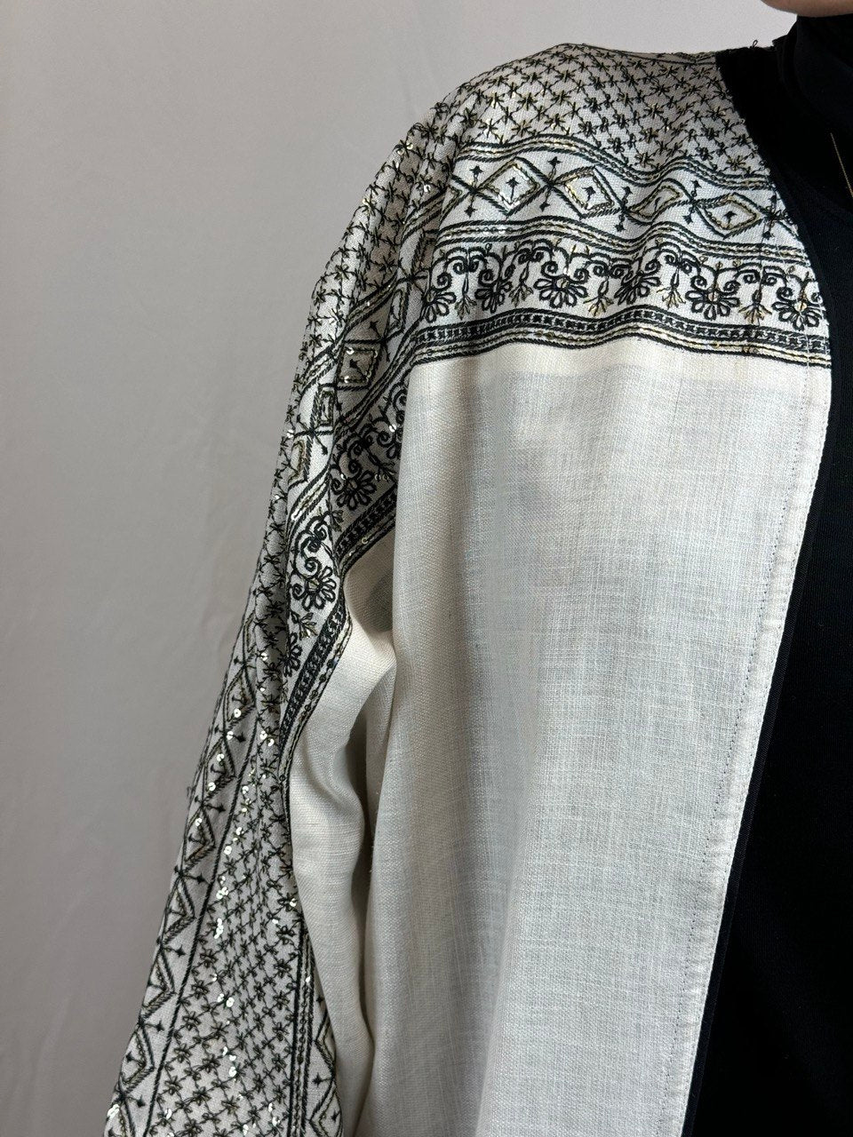 Luxury Handmade Linen Abaya with Pailette Decoration