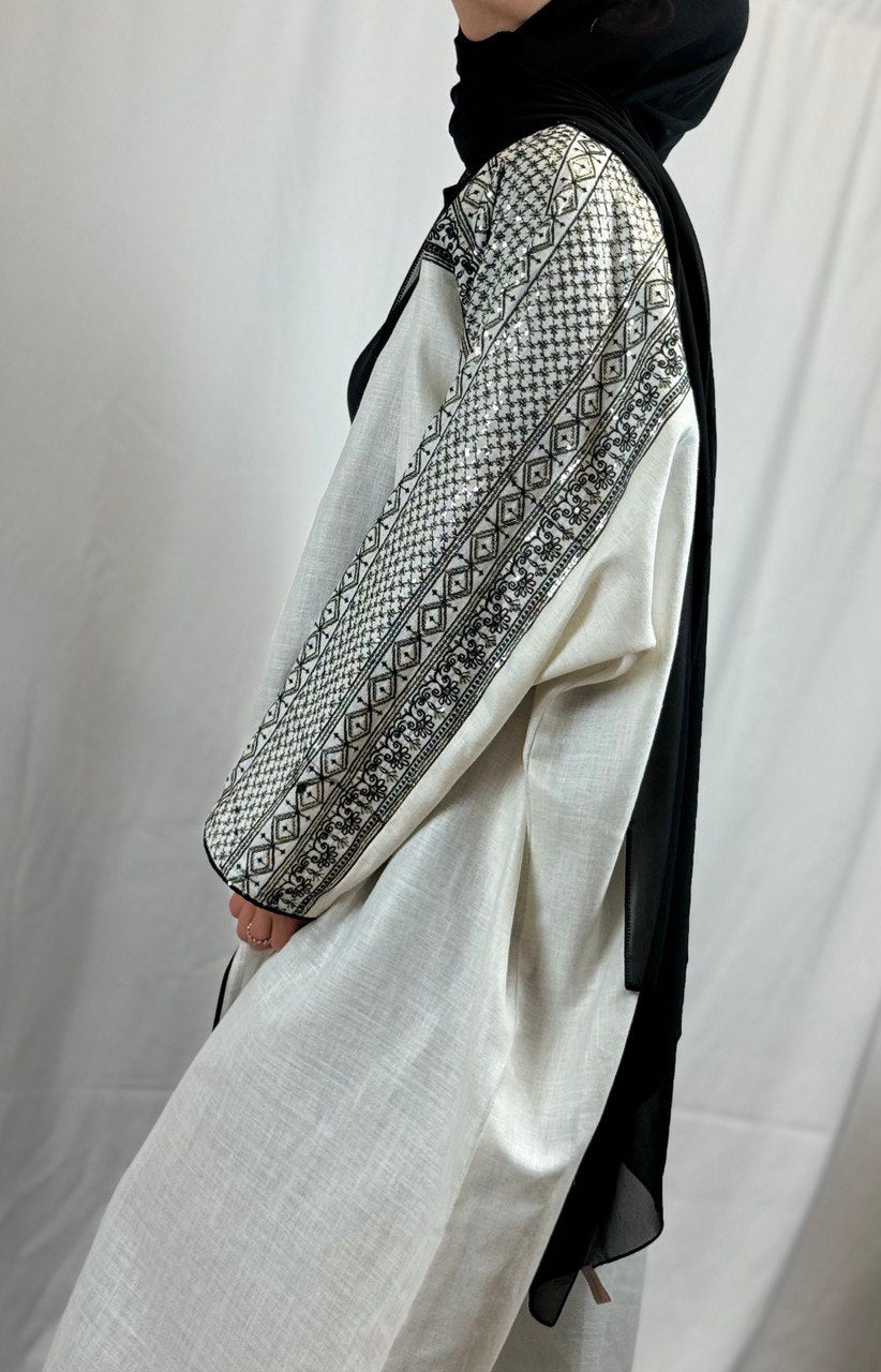 Luxury Handmade Linen Abaya with Pailette Decoration