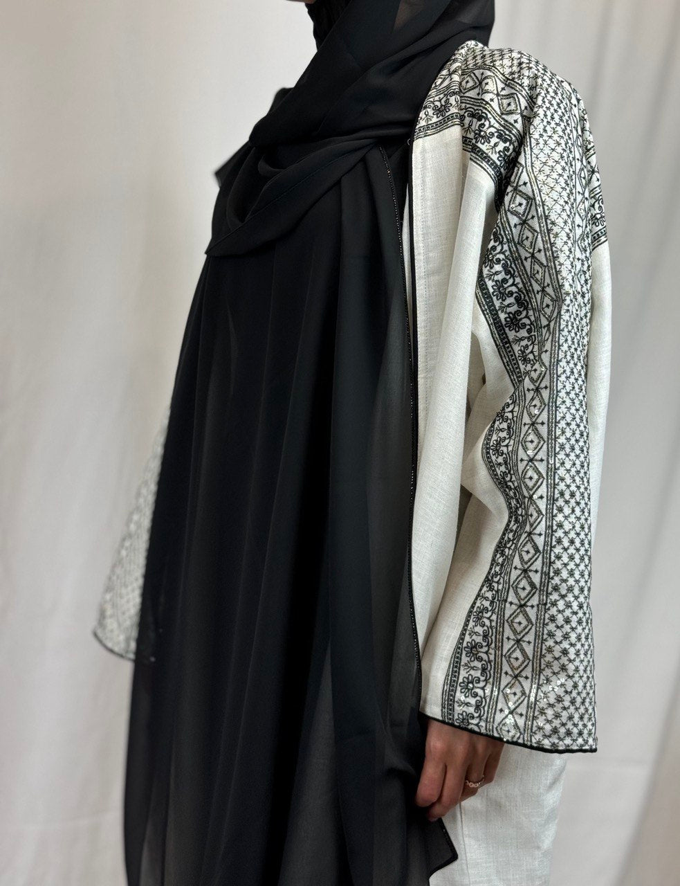 Luxury Handmade Linen Abaya with Pailette Decoration