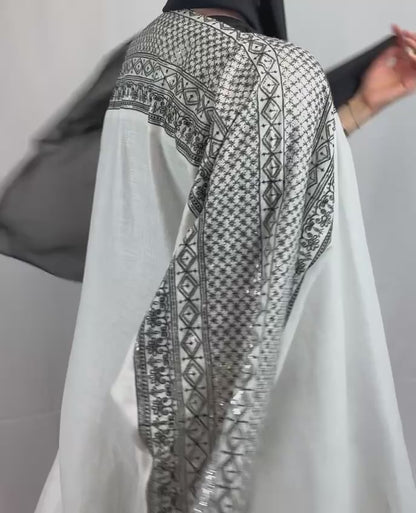 Luxury Handmade Linen Abaya with Pailette Decoration